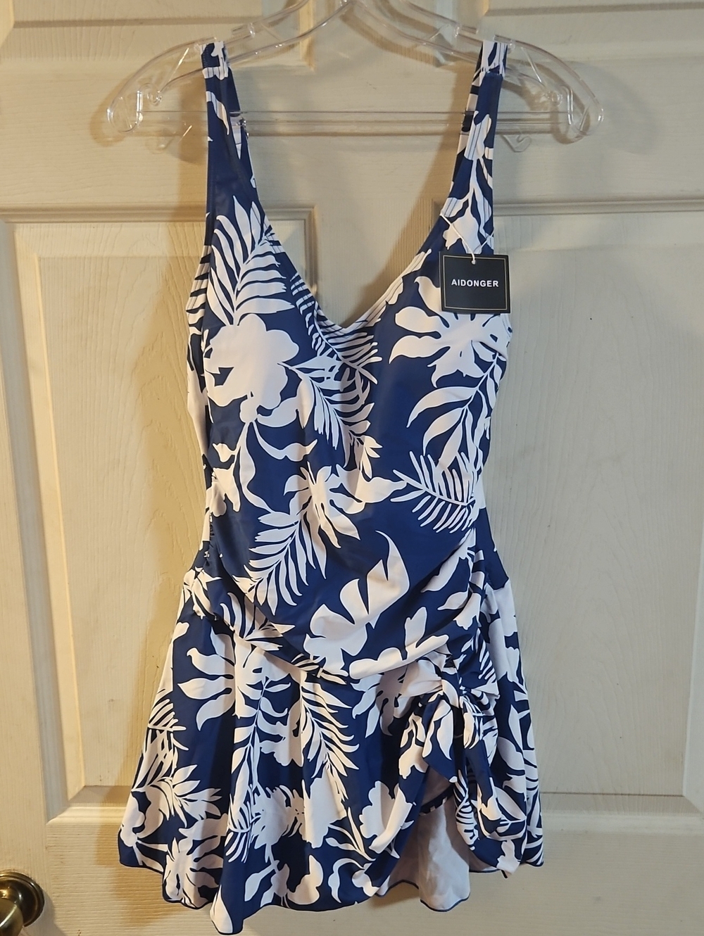 AIDONGER BLUE/WHITE TROPICAL SWIMDRESS: NEW WITH TAGS: SIZE L